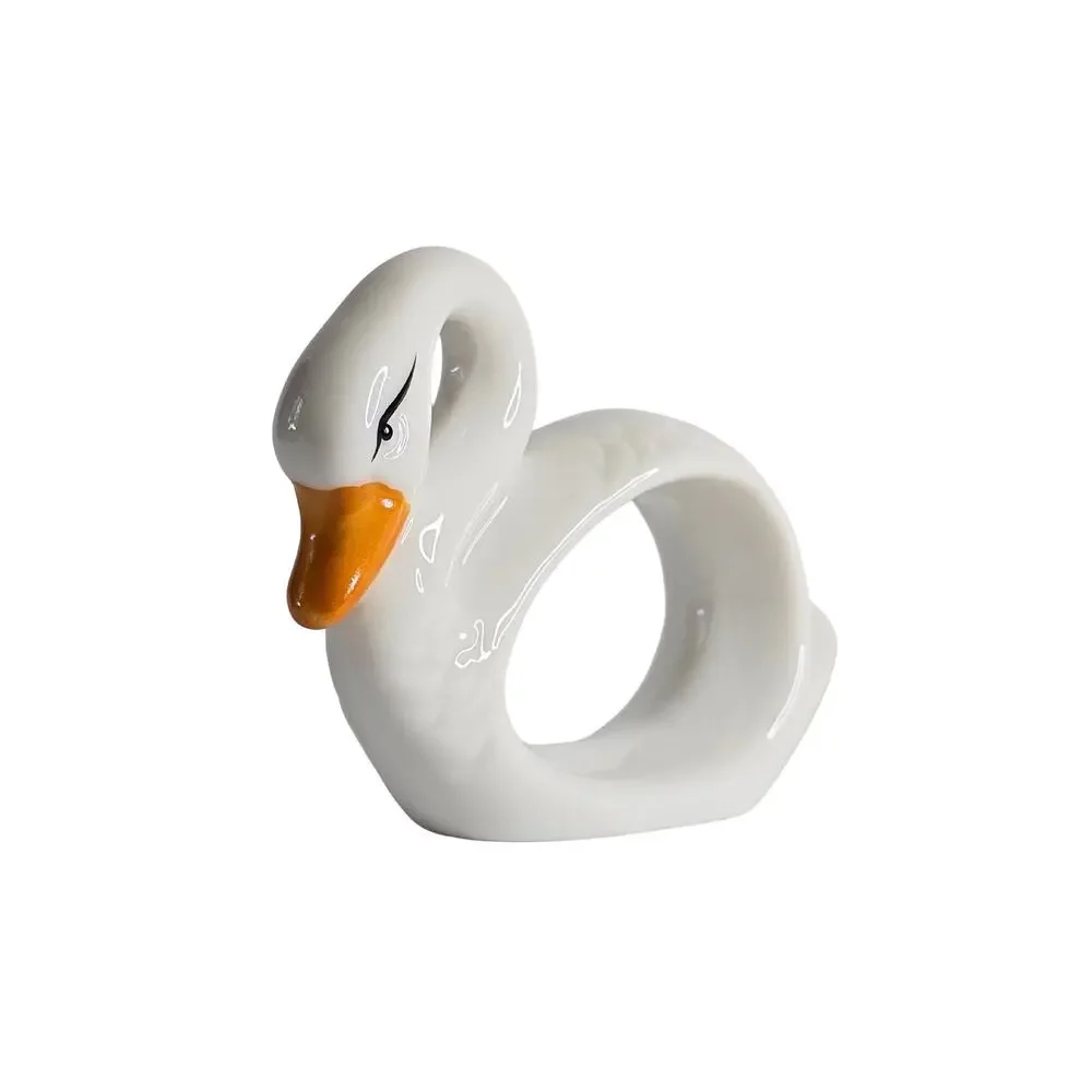 Vintage Porcelain White Swan Napkin Rings, Set of 4 Made in Taiwan